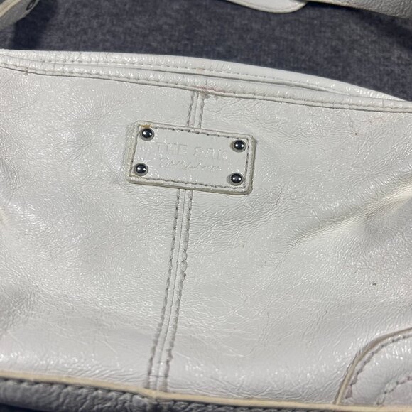 The Sak White Leather Satchel Tote Bag Shoulder Purse Silver Rings Slouchy Boho - Picture 11 of 12